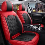 Qihtldsy Car Seat Covers Full Set, Breathable Leather Automotive Front&Rear Seat Covers for Subaru Outback 2014 Vehicles, Universal Non-Slip and Waterproof Car Seat Protector (Black/Red)