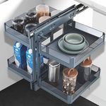 Rely-on Alloy Steel 2 Layer Toughened Glass Soft Close Universal Magic Corner Storage Unit With 4 Basket For Kitchen (Glass Grey)