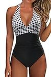 RXRXCOCO Women Cross Push Up Tummy Control One Piece Halter High Waisted Swimming Costume Swimsuits Swimwear