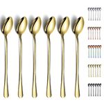 Gold Iced Spoon,Kyraton Stainless Steel 7.5" Long Handle Mixing Spoon with Gold Titanium Plating,Ice Cream Spoon, Stirring Bar Spoon, Cocktail Spoon, Latte Spoon Pack of 6