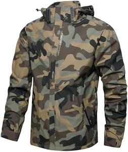 Hikevitang Men's Lightweight Waterproof Rain Jacket,Shell Hooded Outdoor Raincoat Hiking Windbreake jacket, Forest Camouflage, Medium