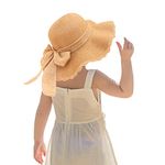 Kunyeah Kids Girl Summer Straw Hat Foldable Wide Brim Cap Sun Visor Hats Sun Protection Beach Hats Bowknot Floppy Cap (Khaki)