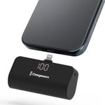 CHARGEWORX Portable Power Bank – 5,000 mAh Battery Capacity for iPhone 14 & Older, LCD Screen Battery Display, Fast Charging (Black, Lightning)