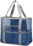 F-color Mesh Beach Bag - Oversized Beach Tote Bag for Women with 9 Pockets, Blue