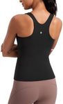 CRZ YOGA Butterluxe Womens Racerback Workout Tank Top with Built in Shelf Bra - Padded High Neck Yoga Athletic Camisole Black Small