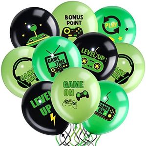 Video Game Party Balloons Set Game Birthday Party Balloons Game Theme Balloons Decorations Gaming Black Green Latex Balloons for Teens Player Birthday Party Supplies, 36 Pieces (Green)