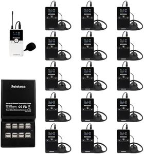 Retekess TT116 Wireless Tour Guide System, Tour Guide Microphone and Speaker, 200m/656ft, Noise Reduction, Tour Guide Headsets for Factory, School(1 Transmitter 15 Receivers Charge Station)