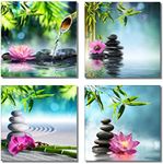 789Art – Bamboo Zen Canvas Wall Art Spa Artwork for Walls Contemporary Home Decorations for Living Room Office Bedroom Bathroom Modern Decor(12"x 12"x 4 Panels Framed)