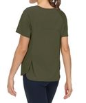 THE GYM PEOPLE Women's Short Sleeve Workout Shirts Lightweight Quick Dry Athletic Tops with Side Slits Army Green