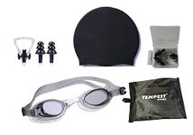 TEMPEST Swimming Kit with Antifog Goggles,Silicone Cap Noseclip,EarPlugs for Men,Women,Boys,Girls,Kids and Adult (Black)