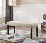 Roundhill CB162TA Biony Fabric Dining Bench with Nailhead Trim, Tan, Tan