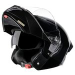STUDDS Trooper ISI and DOT Certified Gloss Finish Flip-up Full Face Helmet for Men and Women with Inner Sun Visor (Black XL)