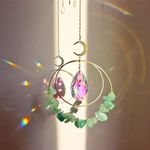 Cactopia Crystal Chips Round Suncatcher Prism Effect for Gifts, Window Hanging Ornament & Boho Garden Decor (Aventurine)