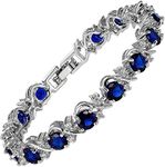 RIZILIA BLOSSOM Tennis Bracelet [18cm/7inch] with Round Cut Gemstones CZ [Blue Sapphire] in 18K White Gold Plated, Simple Modern Elegance