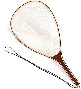 Tear Drop Fly Fishing Landing Net Wooden Frame Trout Bass Catch and Release Net Soft Rubber Mesh