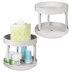 mDesign Set of 2 Rotatable Cosmetic Tray – Stylish Storage Space for Lotions, Cosmetics and Medications – Round Two-Tier Cosmetic Storage for Bathroom and Kitchen – Light Grey/Chrome