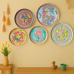 RITUALISTIC Madhubani Wall Plates Set of 5 | 12"+10"+8" Metal Wall Sculpture | Traditional Mithila Art for Living Room, Bedroom & Pooja Room | Ethnic Indian Wall Décor | Diwali Housewarming Gift