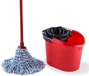 Vileda SuperMocio Microfibre and Cotton Mop and Bucket Set, Mop for Cleaning Floors, Set of 1x Mop and 1x Bucket, Red/Black, 28.3cm (W) x40cm (D) x28.5cm (H)