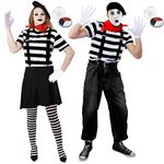 DELUXE FRENCH MIME COUPLES FANCY DRESS + ACCESSORIES OUTFIT SET (X-LARGE & XX-LARGE)