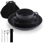 Camping Utensils Set, ReaNea Camping Plates and Bowls Set with Coffee Mug, Travel Cutlery Set Include Spoon, Fork, Knife for Home, Poolside, Outdoor, Picnic, Camp