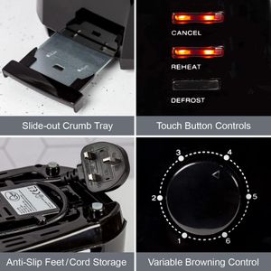 Quest 4-Slice Toaster – Black, Wide Slots, Adjustable Browning