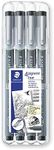 STAEDTLER ‎308 WP4 Pigment Liner Pens with Assorted Line Width - Black (Set of 4)