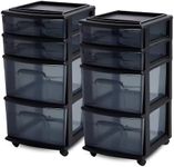 HOMZ 2-Pack 4-Drawer Plastic Storage Cart, Home & Office Organizer, Black-Clear