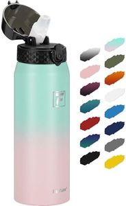 Fanhaw 24 Oz Stainless Steel Insulated Sports Water Bottles with Straw for Kids, Men and Women (Green Pink)
