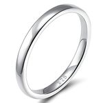 EAMTI 2mm Thin 925 Sterling Silver Ring High Polish Plain Dome Wedding Band Comfort Fit Size 6.5