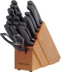 Farberware Never Needs Sharpening High-Carbon Stainless Steel Knife Block Set with Non-Slip Handles, 18 Piece, Black