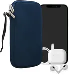 kwmobile Neoprene Phone Pouch Size XXL - 7" - Universal Cell Sleeve Mobile Bag with Zipper, Wrist Strap - Navy Blue