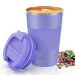 Hestiasko 13 oz Coffee Mug, Double Walled Vacuum Travel Mug, Leakproof Travel Coffee Mug with Lid, 304 Stainless Steel Insulated Coffee Mug for Hot Ice Coffee Cola Milk Tea(380ml, Purple）