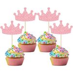 Ephlyn 24Pcs Crown Cupcake Toppers Glitter Queen Crown Cupcake Picks for Queen Princess Theme Baby Shower Girls Wedding Birthday Party Cake Decorations Supplies Pink