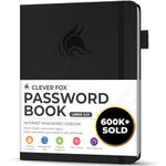 Clever Fox Password Book with Alphabetical Tabs – Hardcover Address Keeper Log – Large Journal for Seniors, Home Office Gifts (Black)
