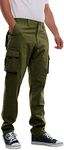 MIG MUD ICE GRAVEL Mens Stretch Cargo Chino Trousers - Cotton Elasticated Cargo Pants, Regular Slim Fit Mens Work Casual Chinos (Olive, 36W / 31L)