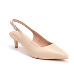 GENSHUO Women's Slingback Kitten Heels Pumps Shoes for Women Dressy Low Heel Closed Pointy Toe Comfortable Wedding Heels for Bride Nude 10