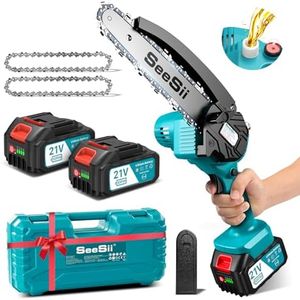 Seesii Mini Chainsaw Cordless 6 Inch with 2×4000mAh Batteries, Electric Saws for Tree Branches, Battery Powered Handheld Small Chain Saws for Limb Trimming Cutting,Gift for Men Dad Husband