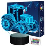 FULLOSUN Tractor 3D Illusion Lamp Birthday Gift Night Light Kids Beside Table Lamp, 16 Colors Auto Changing Touch Switch Desk Decoration Lamps for Boy Men