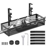 Under Desk Cable Management Tray, No Drill Steel Desk Organizer with Clamp Mount, No Damage to Desk Cable Management Box, Wire Management and Cord Organizer for Home, Office, Standing Desk Storage