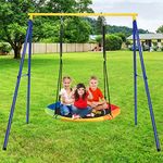 KOTEK 550lbs Outdoor Kids Swing Set with Metal Swing Stand, 40" Saucer Tree Swing, Heavy Duty Full Steel Frame, 4 Ground Stakes, Adjustable Ropes for Backyard