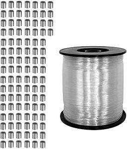 IDGGDI Clear Hanging Wire Kit, Invisible 1 mm Fishing Line Wire Holds up to 100 Lbs, 656 Feet Strong Nylon with 100 PCS Aluminum Crimping Sleeves for Picture Frame,String Light, Flowerpot, Craft