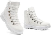 hash bubbie Women's Combat Boots Black Platform Boots Non Slip Waterproof Ankle Boots Fall Winter Hiking Boots White Fuzzy Snow Boots for women with Zipper（White.US10）