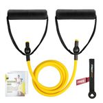 RitFit Single Resistance Exercise Band with Comfortable Handles - Ideal for Physical Therapy, Strength Training, Muscle Toning - Foam Padding Door Anchor and Starter Guide Included (Yellow(1-5lbs))