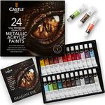 Castle Art Supplies Metallic Acrylic Paints Set | 24 x 12ml Tubes for Adult Artists, Beginners and Crafters to Add Shimmering Quality on Variety of Surfaces | In Strong, Beautifully Presented Box