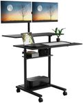 Mount-It! Mobile Computer Cart, Portable Desk on Wheels - 40" Wide Tabletop, Height Adjustable Workstation up to 64" Tall with Dual Monitor Mounts up to 72", Rolling Computer Desk, Screens 27", Black