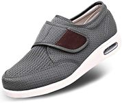 Mens Diabetic Edema Shoes Lightweight Walking Mesh Breathable Wide Sneakers Strap Adjustable Easy On and Off for Elderly, Swollen Feet, Plantar Fasciitis, Lightweight - Gray, 13