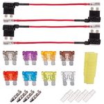 BOJACK 4 pcs 12V Standard Add a Circuit Fuse Tap flat fuse dapter with 8 pieces fuse (2A / 3A / 5A / 7.5A / 10A / 15A / 20A / 25A)