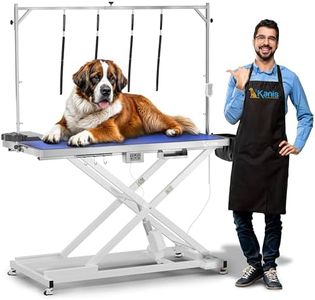 KANIS Professional Electric Dog Grooming Table - Heavy Duty, Height Adjustable Pet Grooming Table w/Leveling Wheels, Grooming Arm, Anti-Slip Tabletop & Tool Organizer/Dog Grooming Station (White, 60")