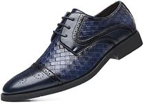 Men's Business Casual Dress Shoes Italy Prince Classic Wingtip Lace-Up Brogues Modern Formal Woven Leather Oxfords, Blue, 8