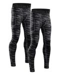 DANISH ENDURANCE Compression Tights, Running, Gym & Workout, Quick Dry, for Men, 2-Pack Grey Camo XL